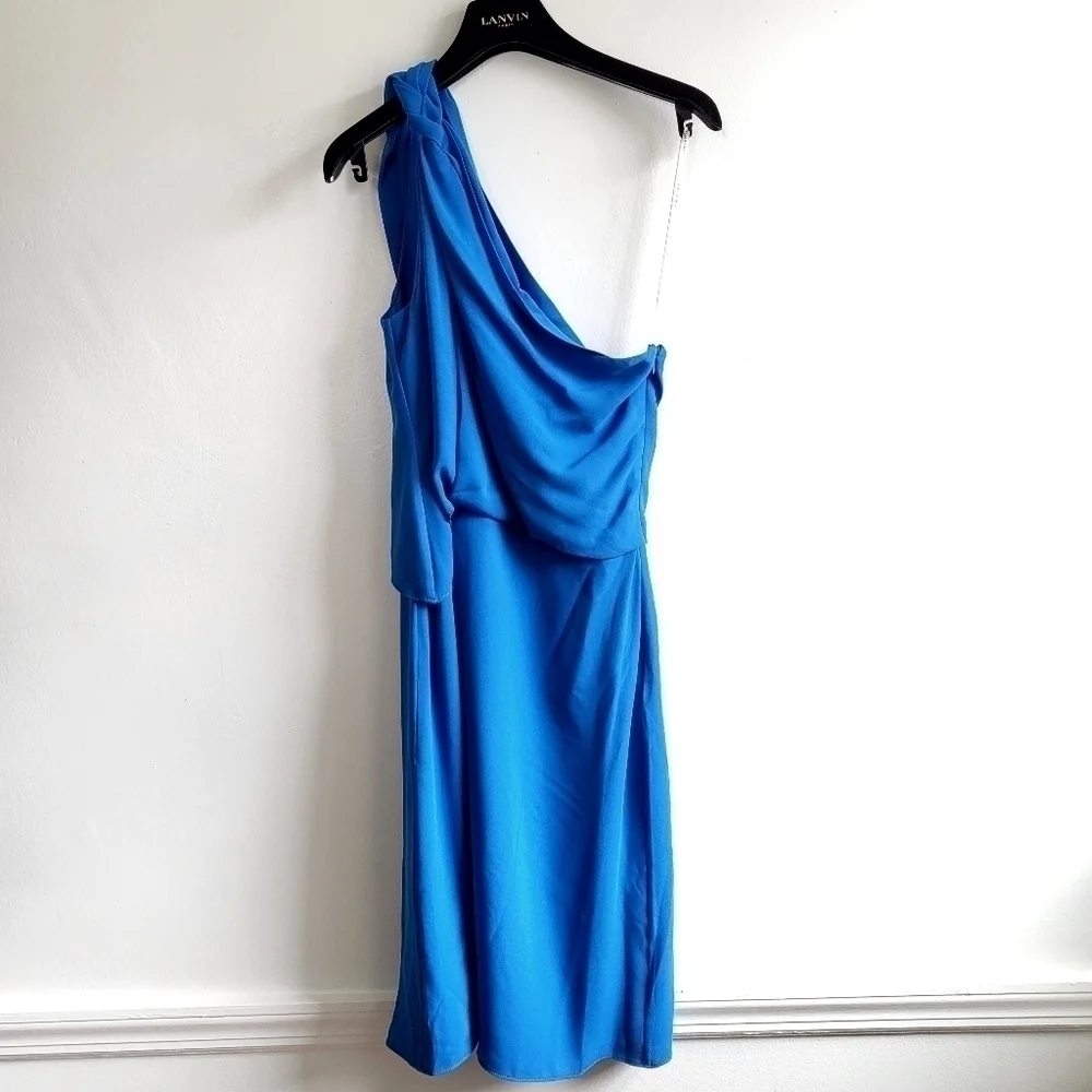 New Halston Braided Strap One-Shoulder Silky Georgette Dress NWT Size 4